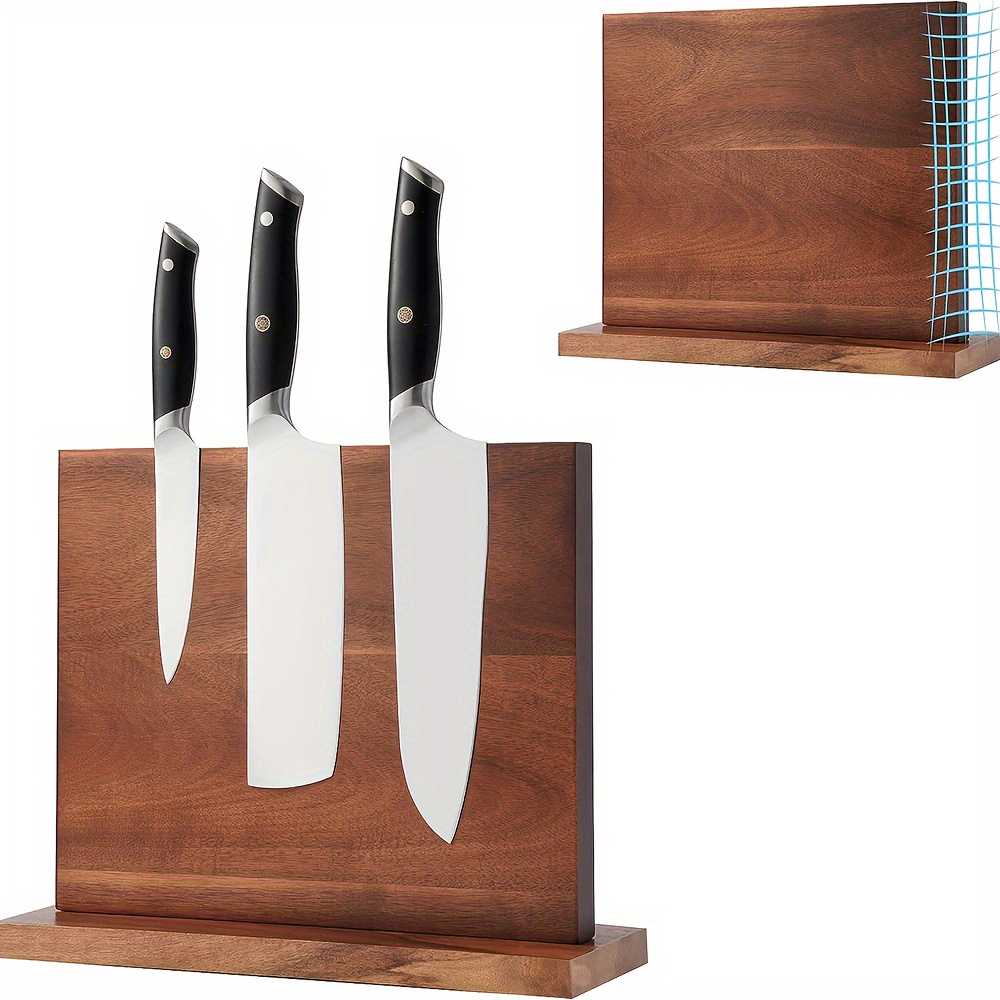 Portacuchillos magnético de madera, soporte universal para cuchillos y  soporte organizador con imanes fuertes, soporte para cuchillos ahorrador de