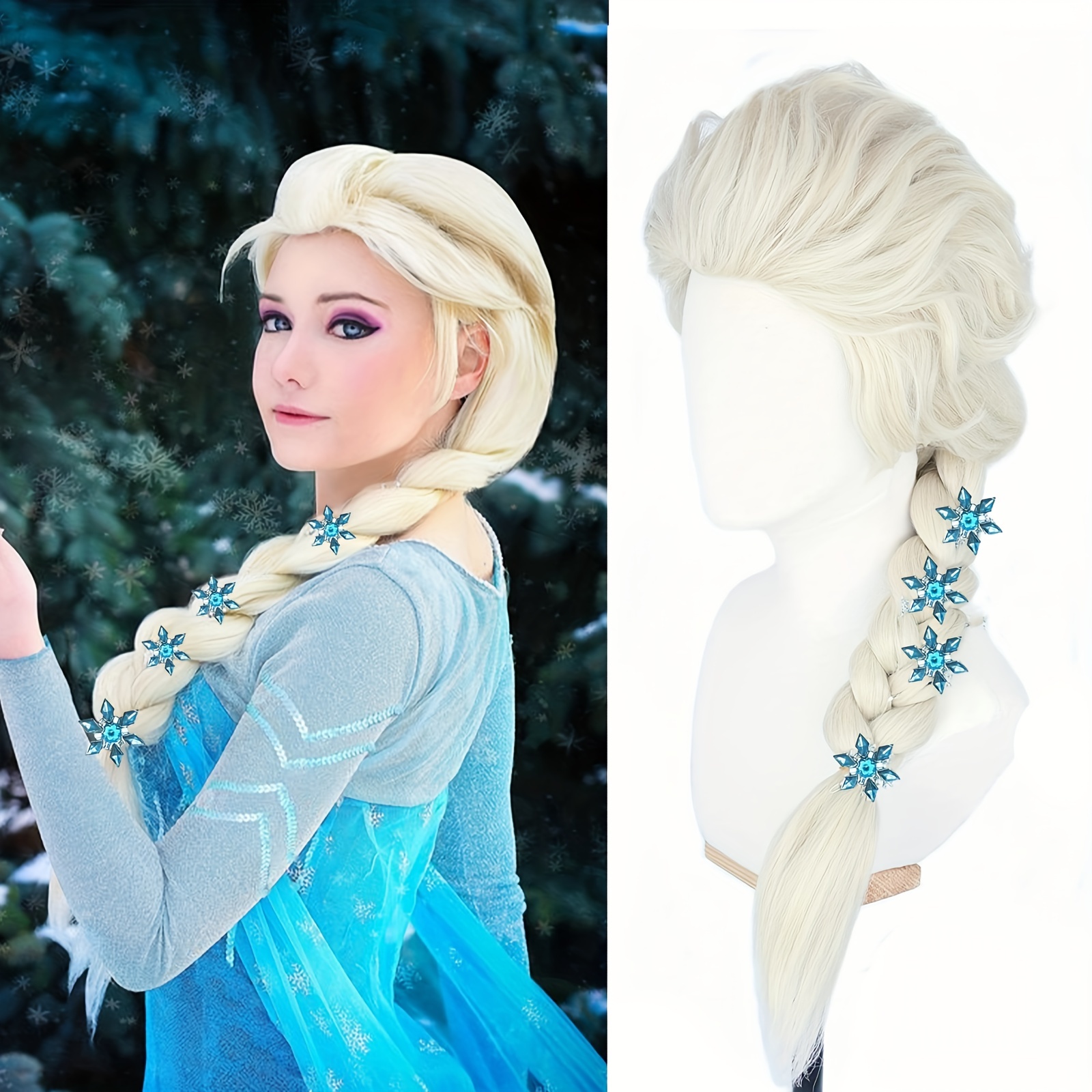 Tresse Elsa Perruque Elsa, noeud pour les cheveux Elsa, déguisement de fête  avec noeud d'anniversaire