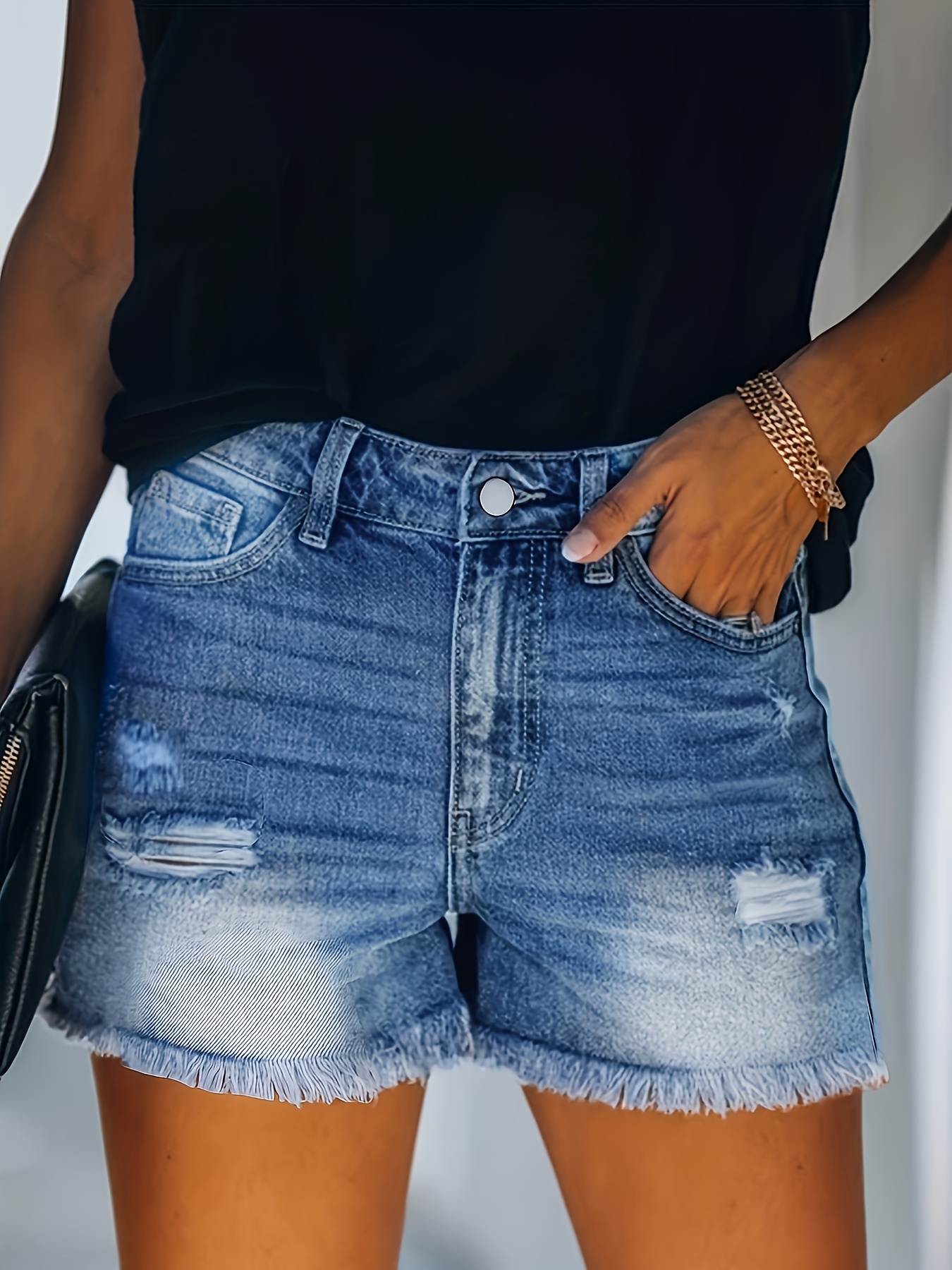 Solid Flap Pocket Elastic Waist Shorts Casual Knee Length - Temu Canada