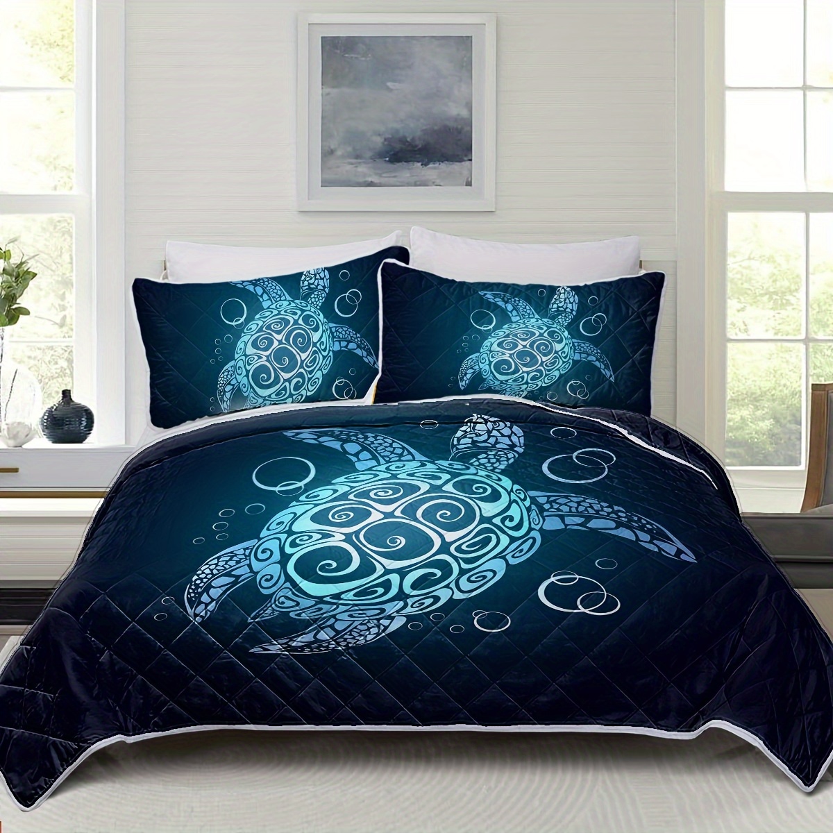 Comforter Set Blue Sea Turtle Starfish Little Fish Boys - Temu