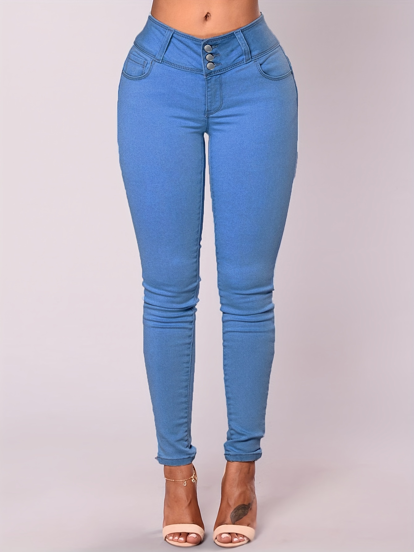 Blue *-Stretch Capris Denim Jeans, Slim Fit Slant Pockets Versatile Denim  Trousers, Women's Denim Jeans & Clothing