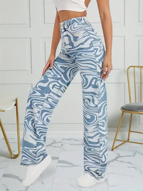ASOS DESIGN low rise straight leg sweatpants in blue swirl print