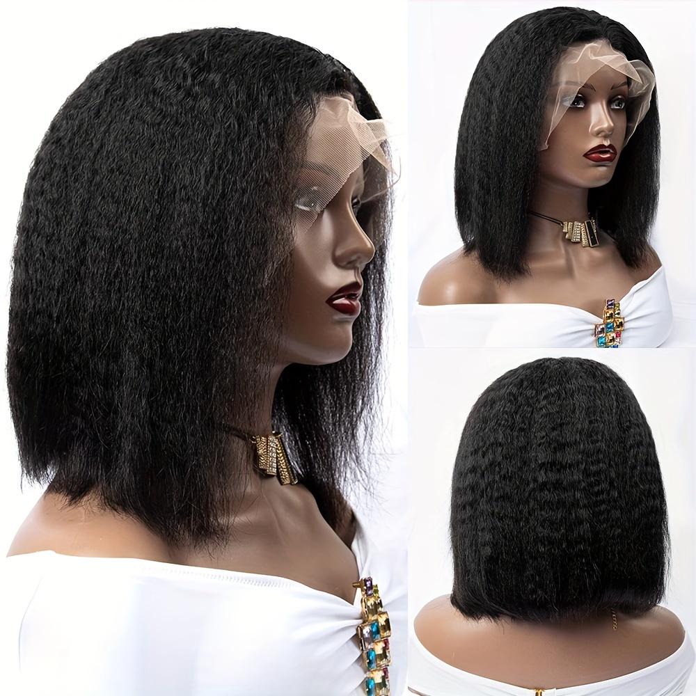 Kinky Straight Short Bob Lace Front Human Hair Wigs 180% - Temu