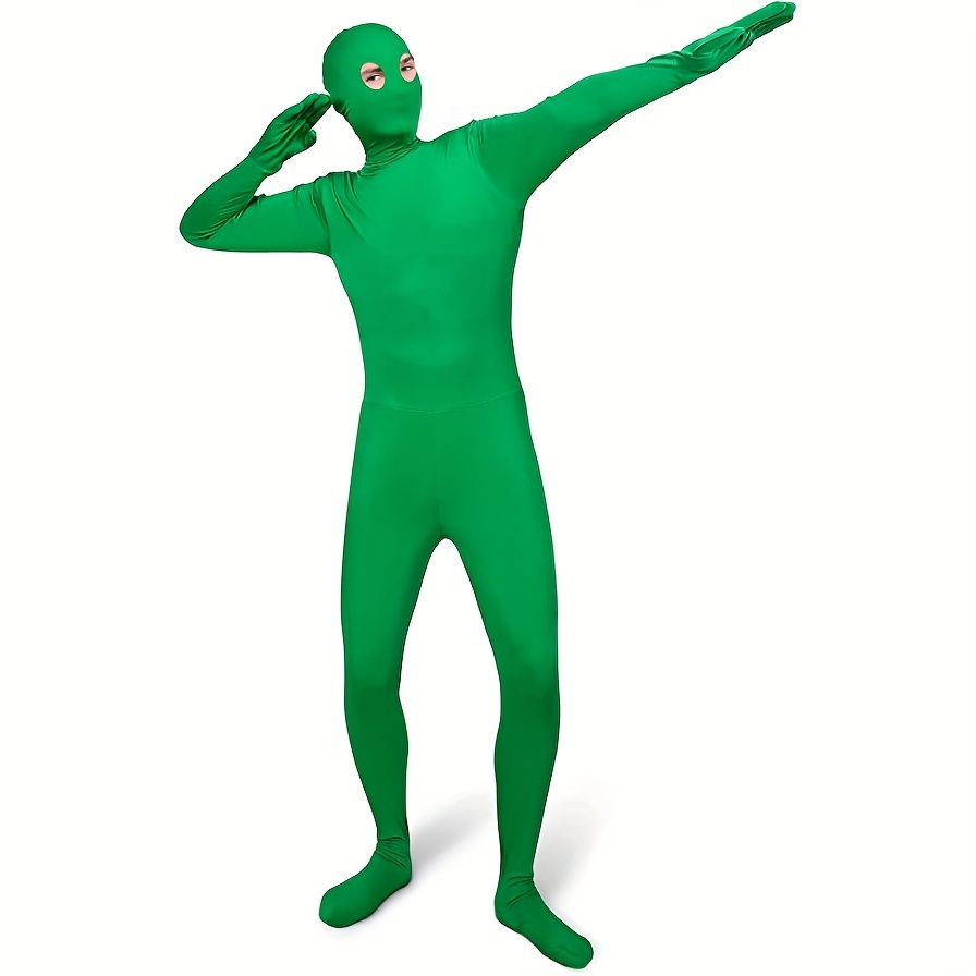 Traje de pantalla verde de cuerpo elástico, mono ajustado con