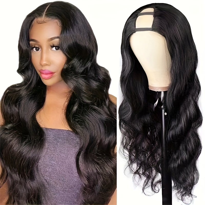 Straight V Part Wigs Human Hair for Women Brazilian Human Hair Wigs No Lace Wigs with Straps Combs Clip in Half Wig No Leave Out,No Glue,No Sew-In