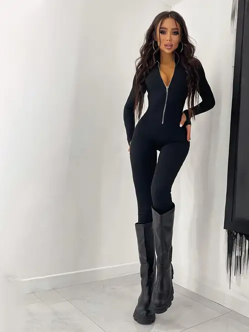 Sexy Catwoman Costume - Faux Leather Hollow Out Bodysuit with Tail, Zipper  Detail, Black Catsuit for Cosplay