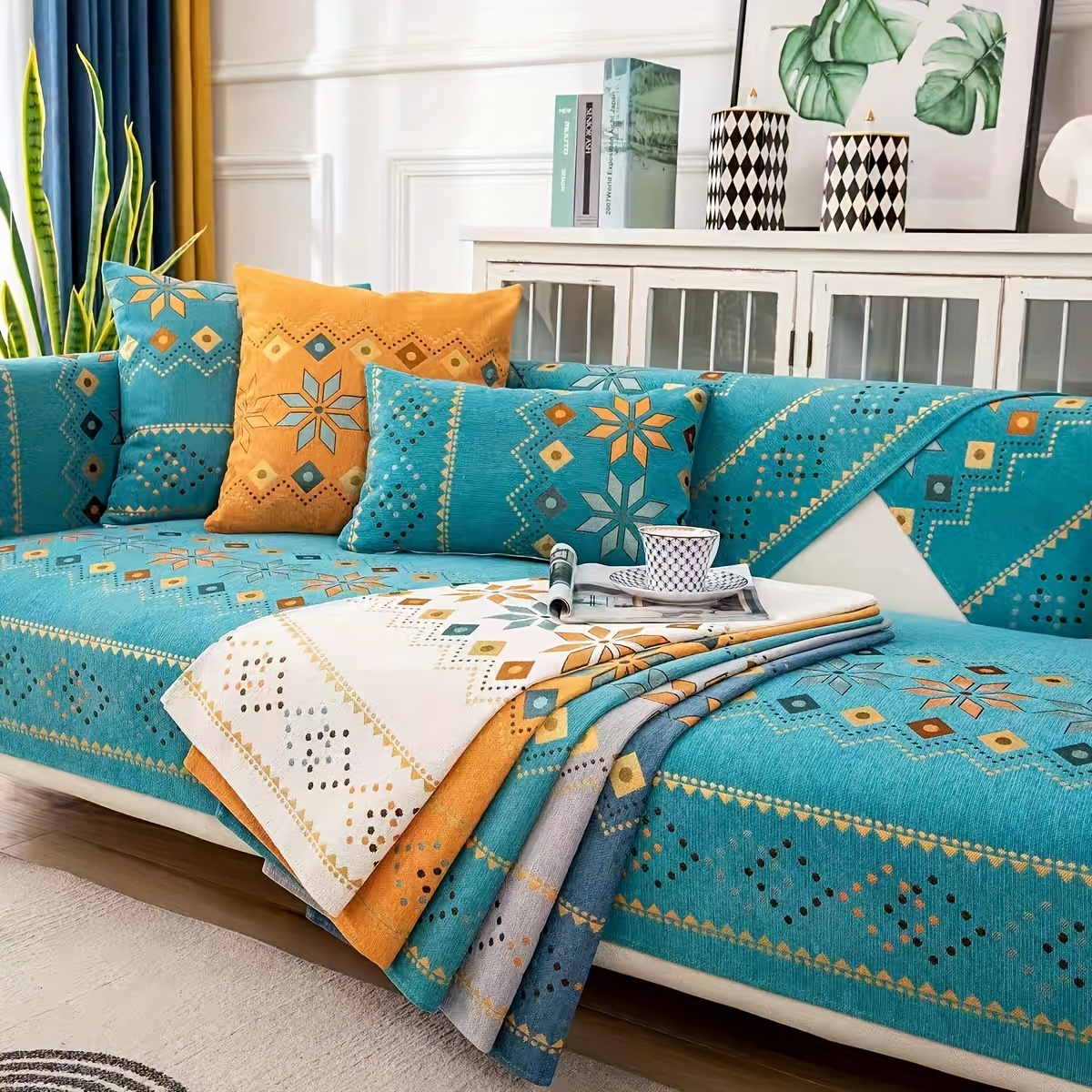  KUYUC Mantas para sofá con volantes, funda de sofá de felpilla  multifunción, elegante funda de sofá para sofá, cama, sofá y sala de estar  (color azul, tamaño: 70.9 x 90.6 in) 