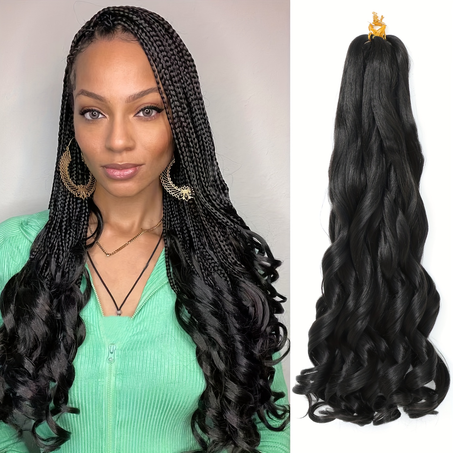 French Curly Braiding Hair 8packs 26inch Pre Stretched Curly Ombre Braiding  Hair for Goddess Box Braids Crochet Hair Bounce Curl Loose Wave Crochet