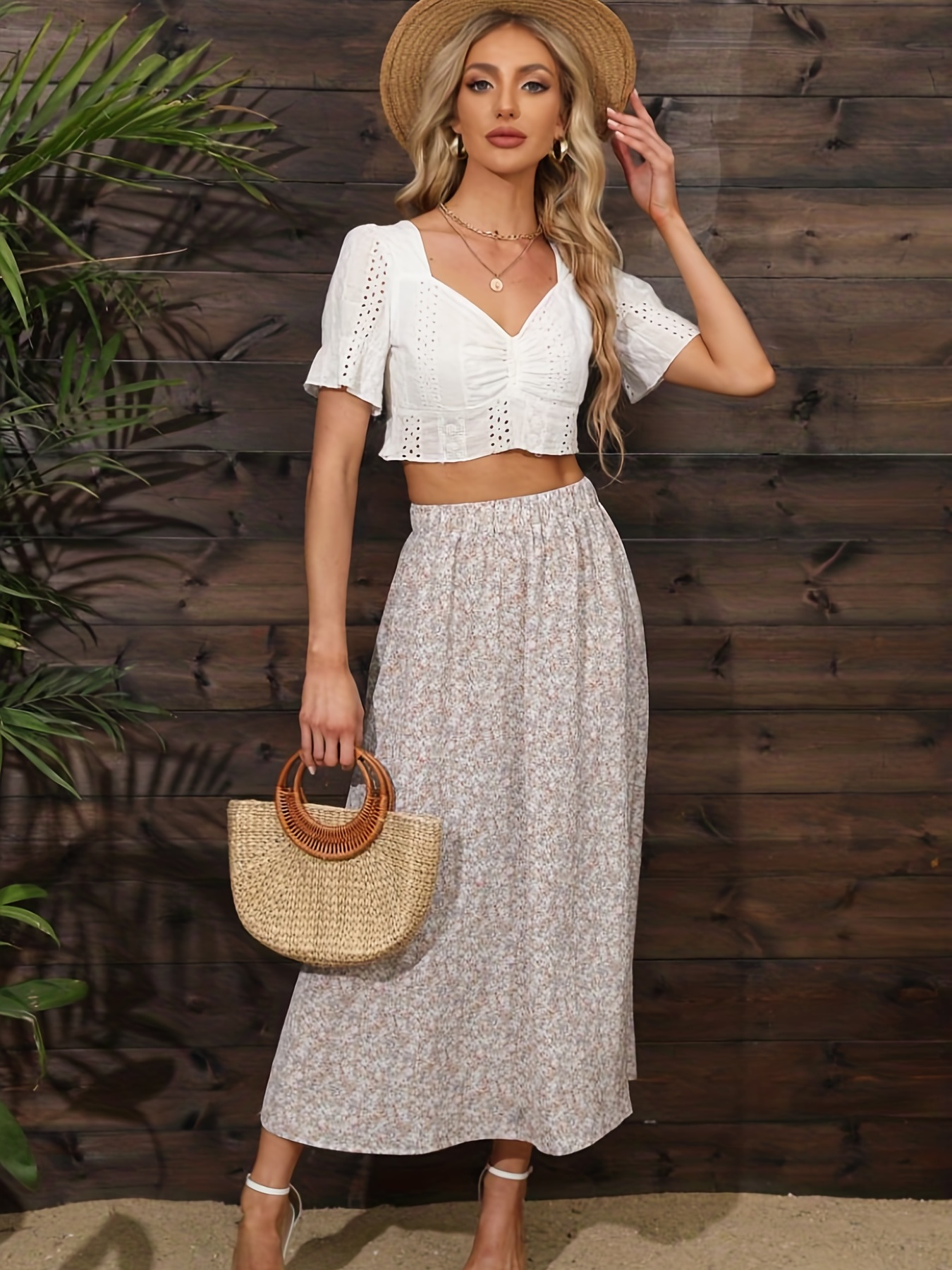 Faldas largas para mujer, falda bohemia de verano elástica, cintura alta,  plisada, línea A, falda larga con estampado floral, faldas de playa