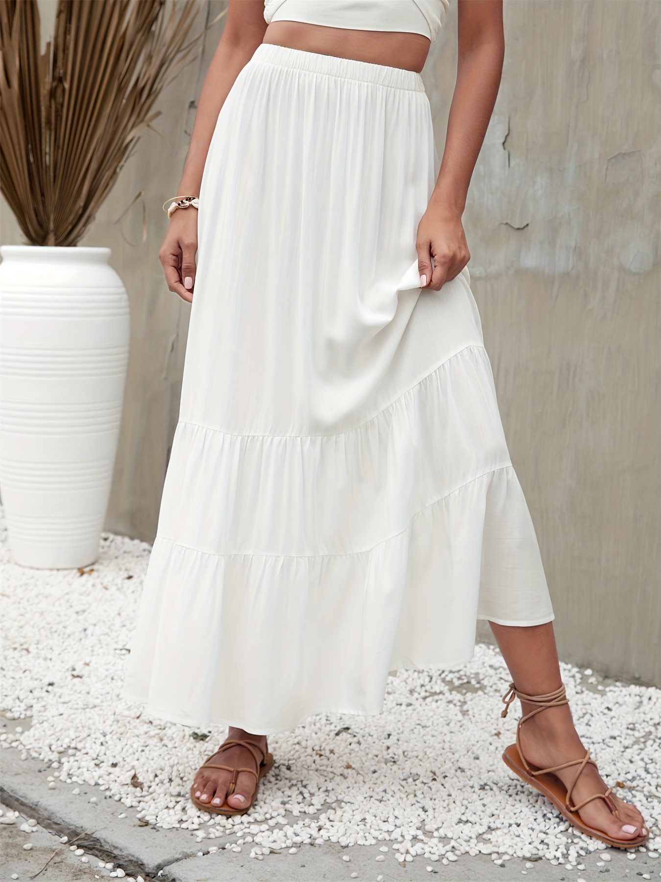 White Vintage Faldas Largas Elegantes Maxi Women's Elegant High Waist Linen  Maxi 2023 Summer Ladies Waist Skirts Saia F