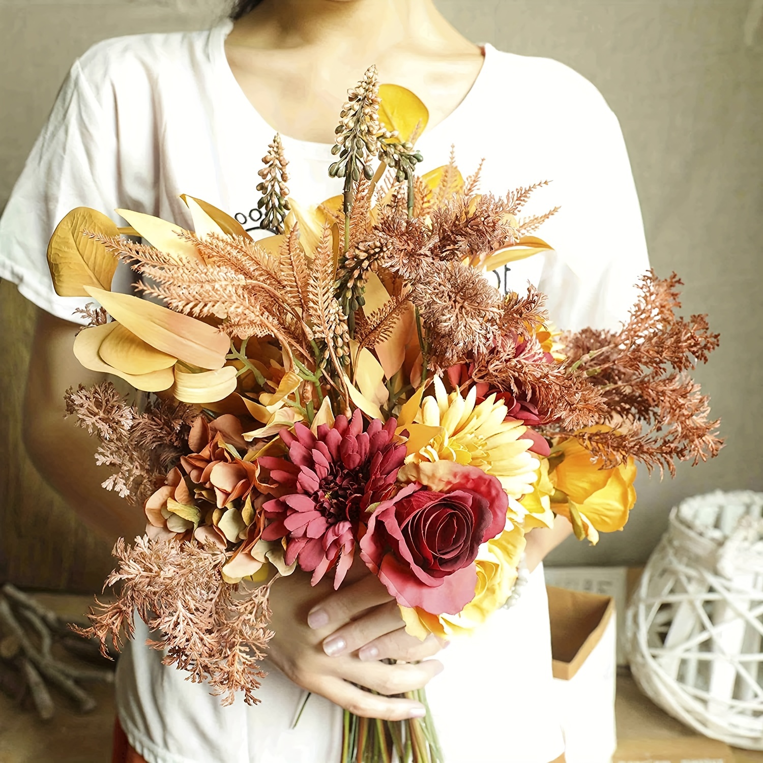 Mazzo di fiori secchi fiore essiccato della foresta piccoli fagioli bianchi  decorazione di nozze fai da