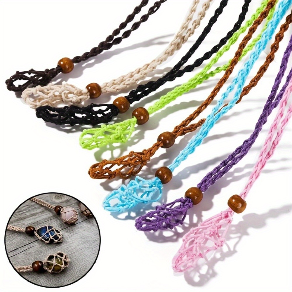 Interchangeable Crystal Necklace With 3 Gemstone, 3crystal INCLUDED,  Macramé Crystal Necklace Holder, Crystal Pouch Necklace, Adjustable 