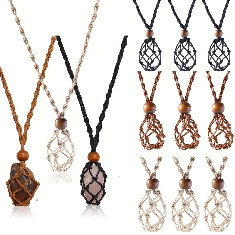 KIMI RAJI Crystal Cage Necklaces Holder - Stone Cage for Crystals, Necklace  Cord for Crystal, Quartz Raw Stone Crystal Pendants Necklace Rope