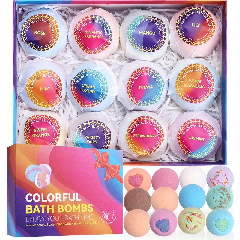  oeny Set de regalo de bombas de baño, 12 bombas de baño  orgánicas para mujeres, niñas y niños, bombas de baño coloridas hechas a  mano con manteca de karité, regalo hidratante