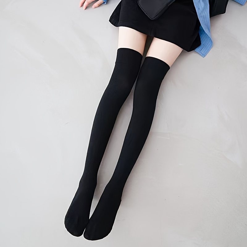 Women Non Slip Thigh High Socks Fashion Tube Stockings above Knee Cosplay  Socks(Black)