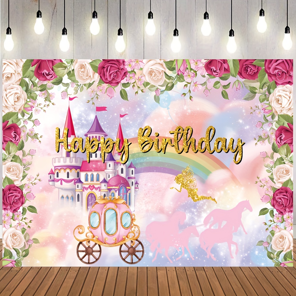 Decoración de pastel de princesa para niña, decoración de pastel de  castillo de princesa, pancarta de feliz cumpleaños, luna, nube, castillo