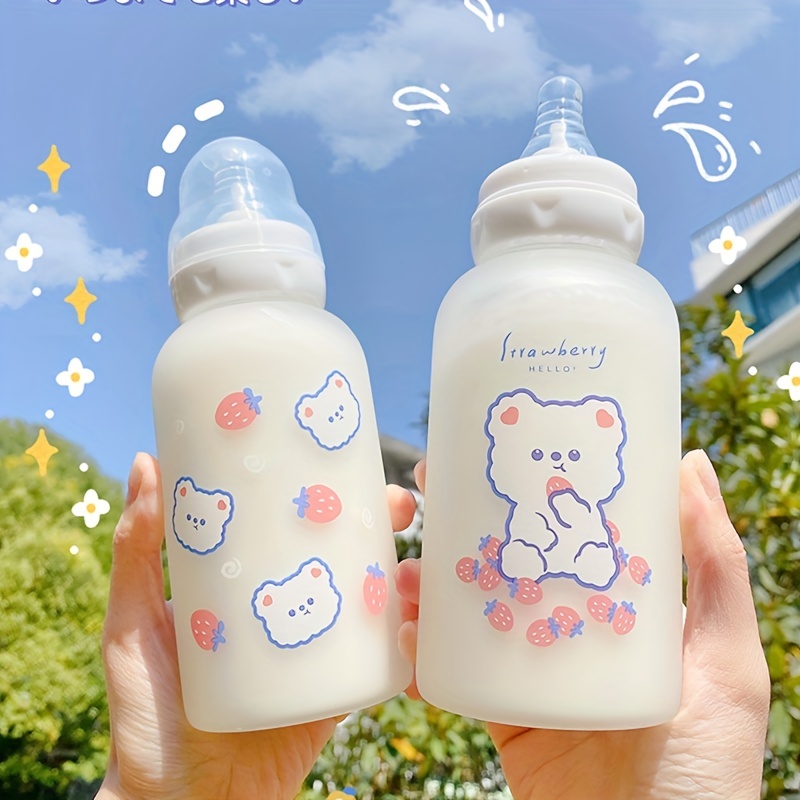Kawaii Bear Frosted Glass Water Bottle 480ml - Kawaii Fashion Shop
