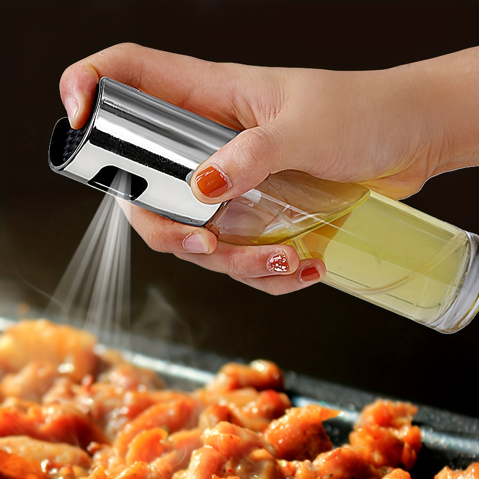 Pulvérisateur d'huile d'olive, spray d'huile pour la cuisson, vaporisateur  de cuisson pour barbecue, flacon pulvérisateur d'huile de 7 oz / 210 ml  (noir)