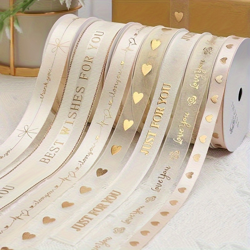 Gold Heart Grosgrain Ribbon for Crafts, Flowers, Birthday, Wedding Love  Ribbon for Valentine Day Decoration 1.5 inch x5 Yards