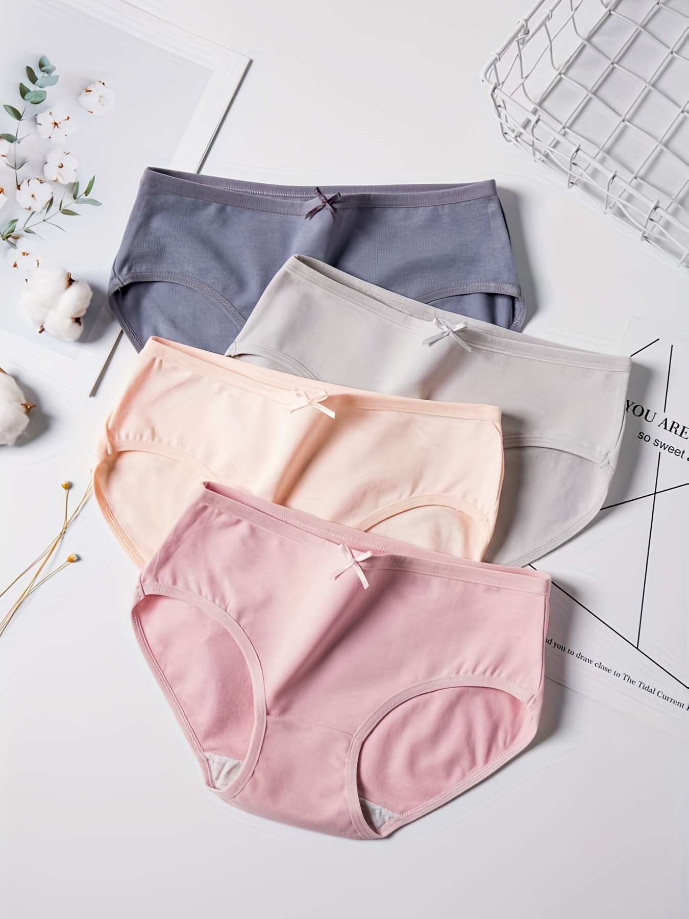 7pcs Simple Solid Briefs, Comfy Low Waist Everyday Intimates Panties,  Women's Lingerie & Underwear