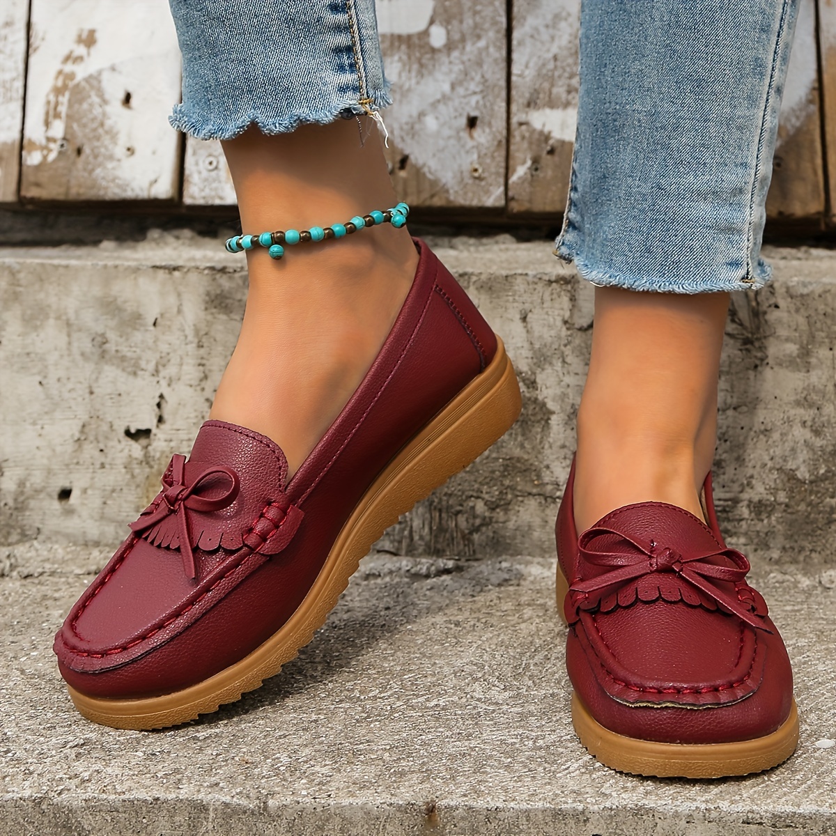 Casual solid color bow flat sale loafers