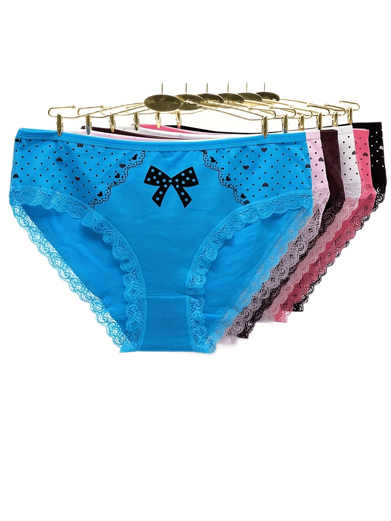 5pcs Heart Ring Linked Briefs, Comfy & Breathable Ribbed Intimates Panties,  Women's Lingerie & Underwear