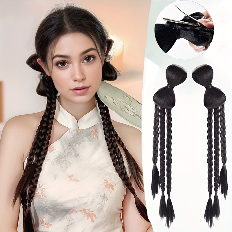 2pcs Braided Hair Ribbon Bow Hairpin Streamer Ponytail Cute Headdress Fashion Tie Hair Headdress Hair Accessories, Christmas Gifts,Temu