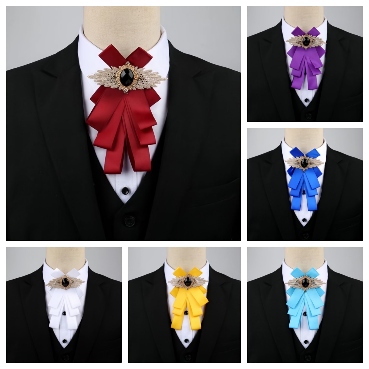 Handmade Balck Fabric Big Bow Brooch Crystal Pearl Ribbon Bowknot Shirt  Collar Pins College Style Necktie