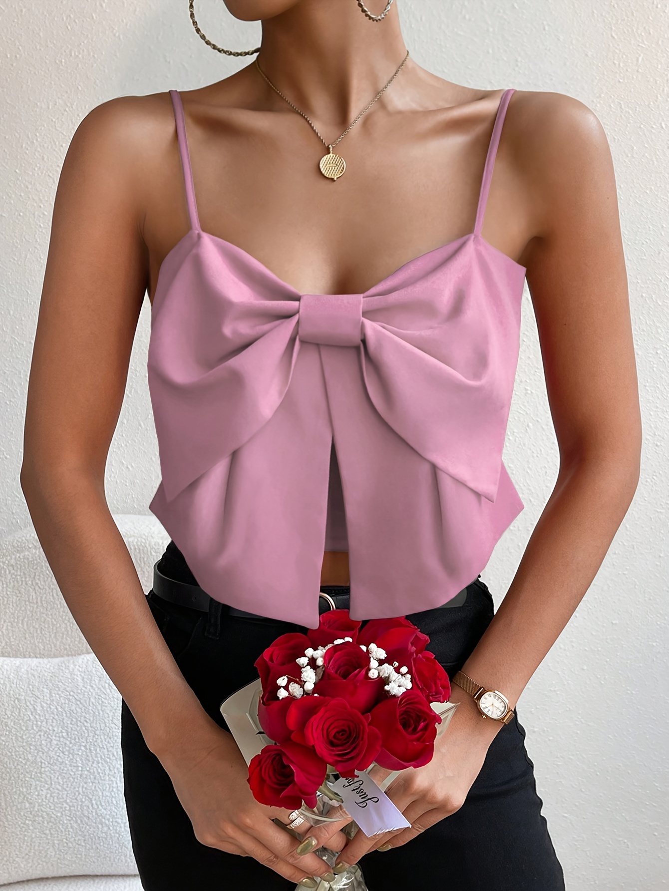 Big Bow Crop Tube Cute Top 2022 Women Clothes Pink Bowknot Tops