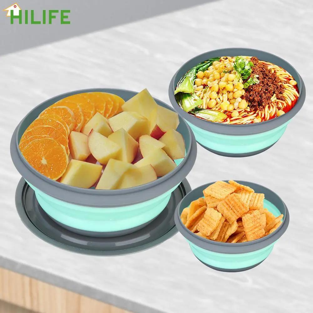 Portable Camping Foldable Bowl, Salad Bowl with Covers, Camping Travel  Silicone Bowl, 3 Pieces Foldable Food Storage Boxes for Hiking, Travel