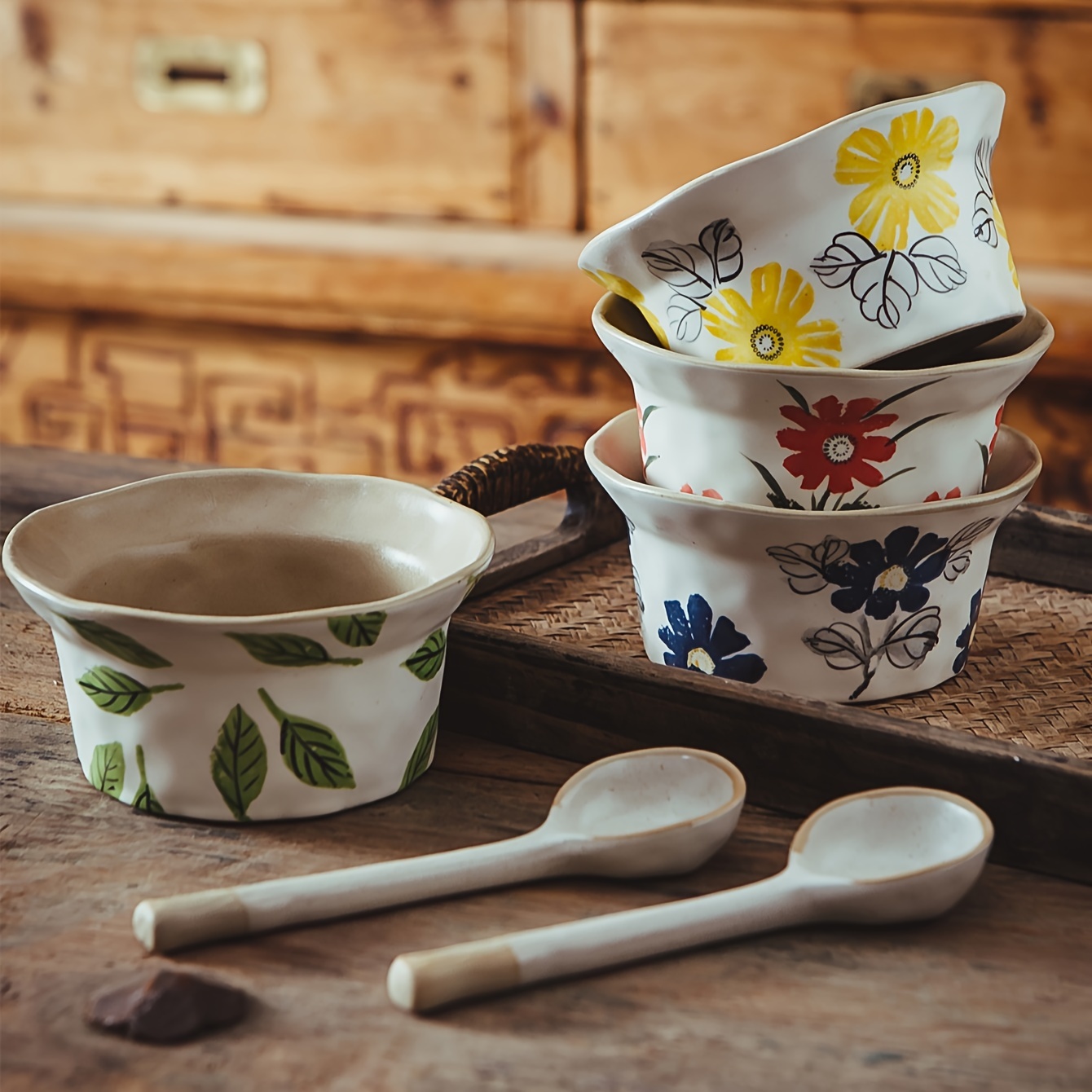 Temp-tations Floral Lace Ceramic Measuring Cup w/ Metal Spoons