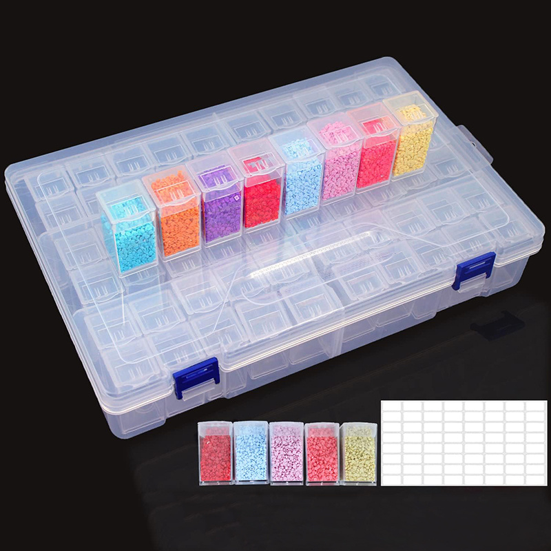 64pcs/box DIY Diamond Painting Storage Box, 64 Slots Bead Storage  Containers With 80pcs Label For DIY Diamond Art Organizer, Bead And Seed  Storage Box