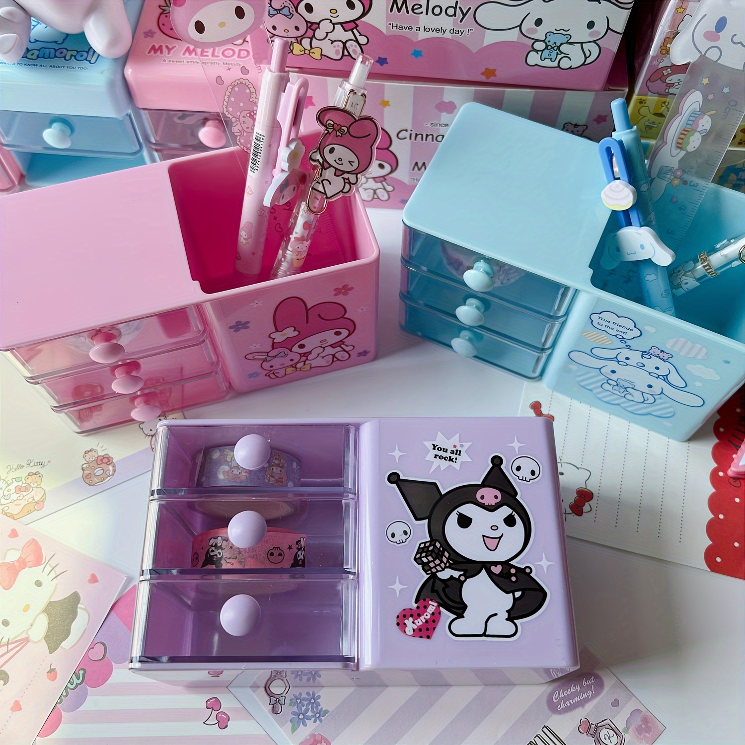 1 Scatola Portaoggetti Cancelleria Kawaii Organizer Trucco - Temu