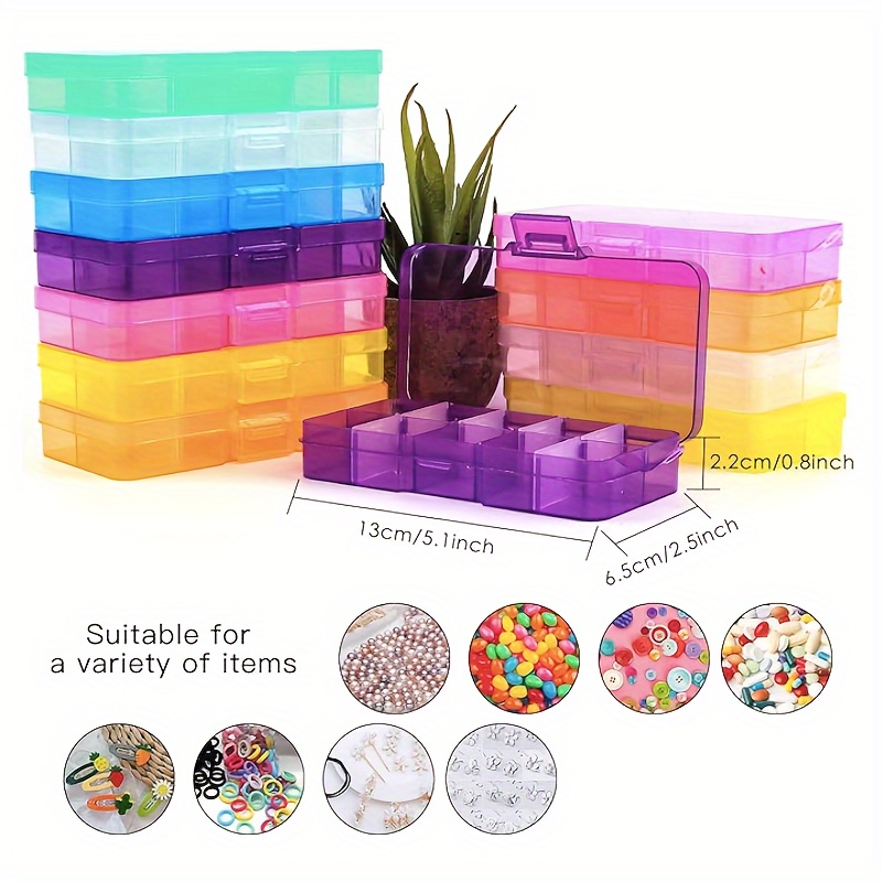 12 Pack Mini Clear Storage Containers with 10 Grid Dividers, Small Plastic  Tackle Boxes for Beads, Buttons, DIY Jewelry (2.5 x 5 In)