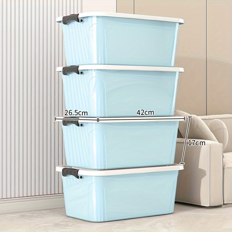 PP Storage Box, Industrial Tote Bin with Lids and Latching Buckles,  Stackable Camping Storage Container for Shoes, Storage Room, Toys, Garage  White 