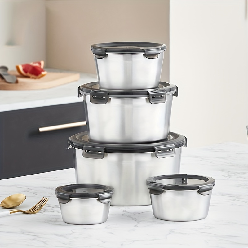 304 Stainless Steel Square Food Storage Container with Lids & Handle  Airtight Metal Food Containers Stackable Meal Prep Leftover Containers for