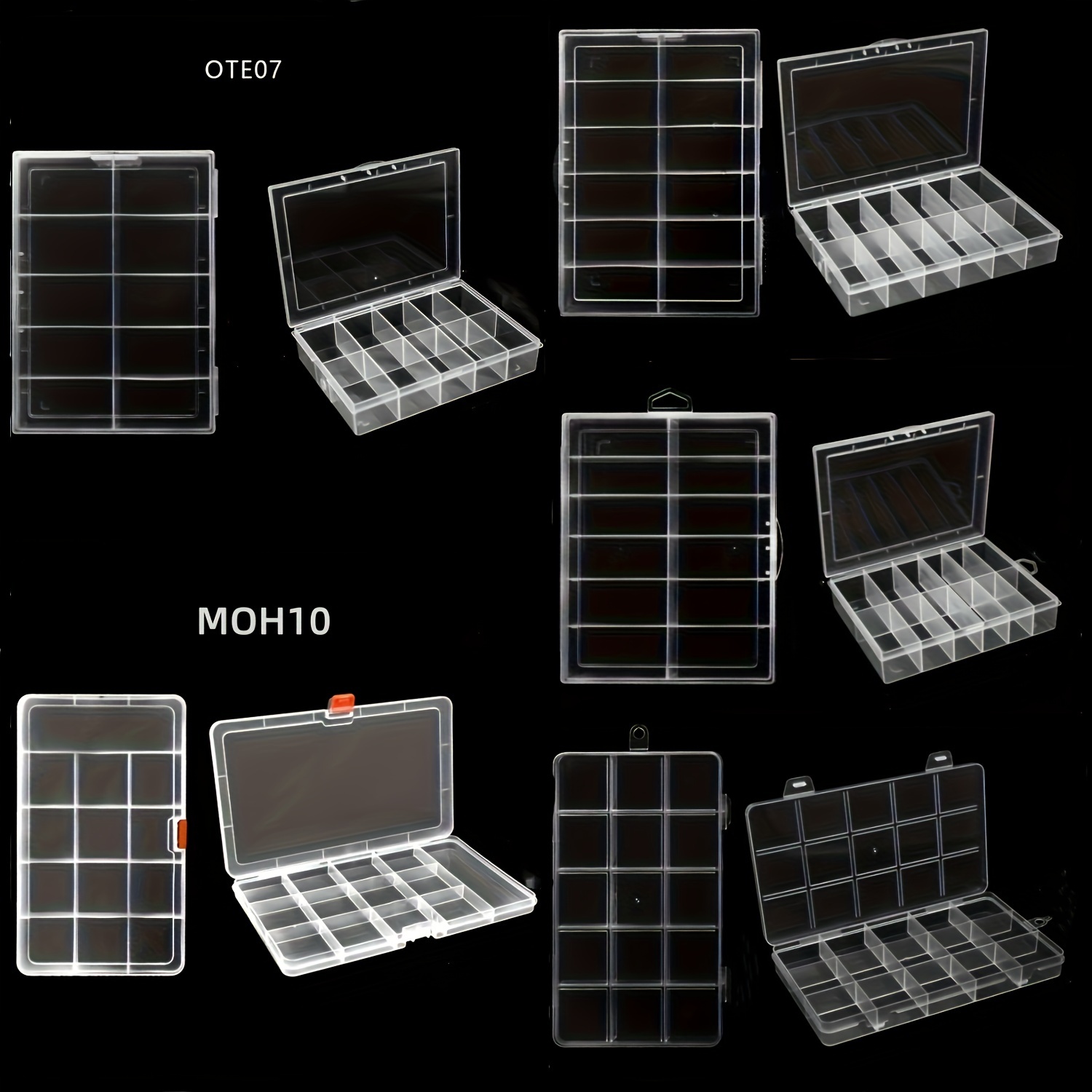 Organizer Box for Earrings ,Ring,Screw Storage, Black Clear Plastic Box  with 10 Small Removable Compartment Tray