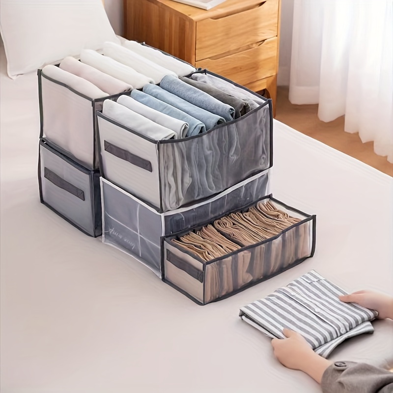  Wardrobe Clothes Organizer for Folded Clothes 7 Grids, Jeans  Compartment Storage Box Foldable Closet Drawer Organizer Clothes Drawer  Mesh Separation Box for Bedroom 2 sizes (Gray,Jeans Grid+Leggings : Home &  Kitchen