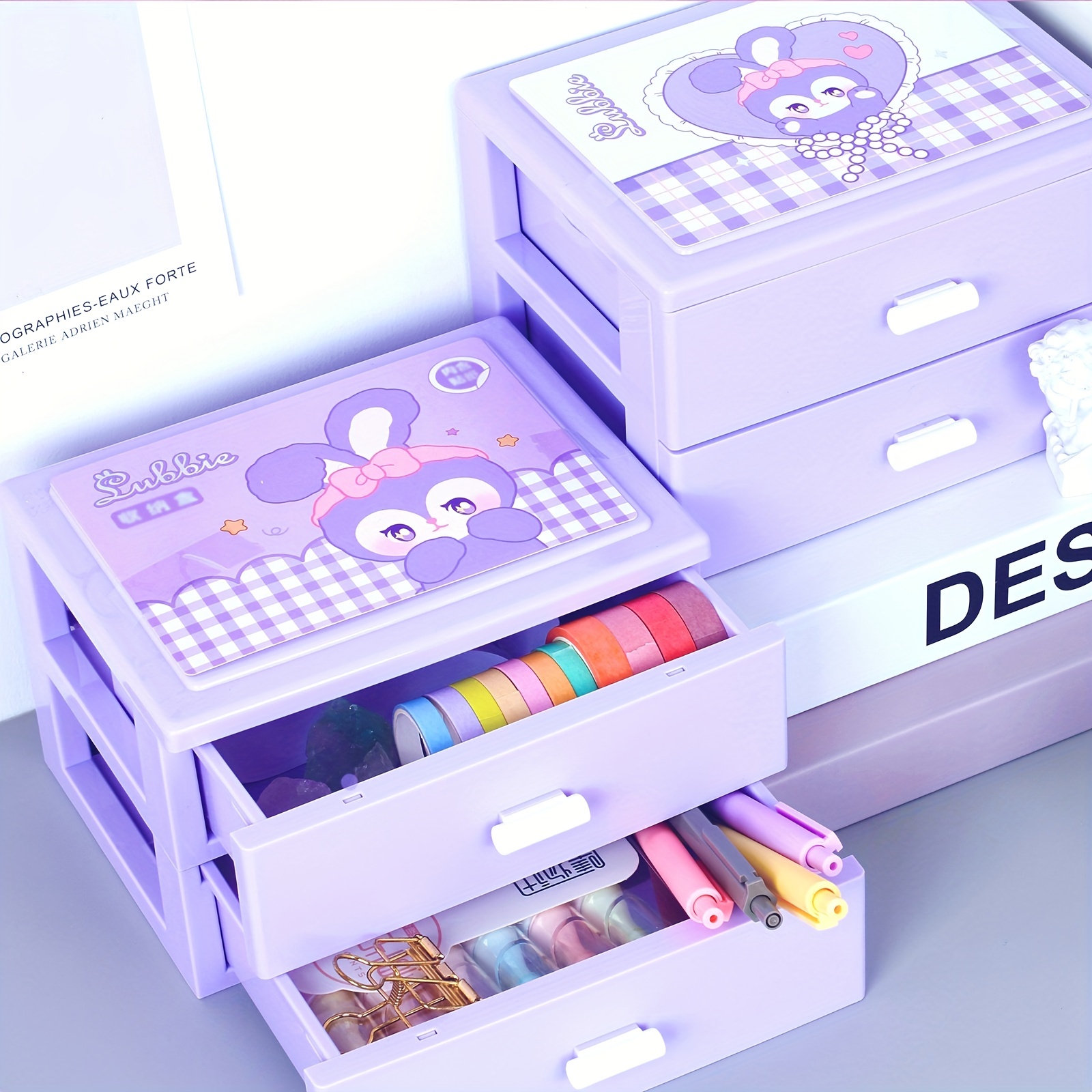 MINISO Sanrio Storage Box Kuromi Cinnamoroll MyMelody Nine-Grid Drawer  Desktop Kawaii Children's Stationery Ornament Arrangement