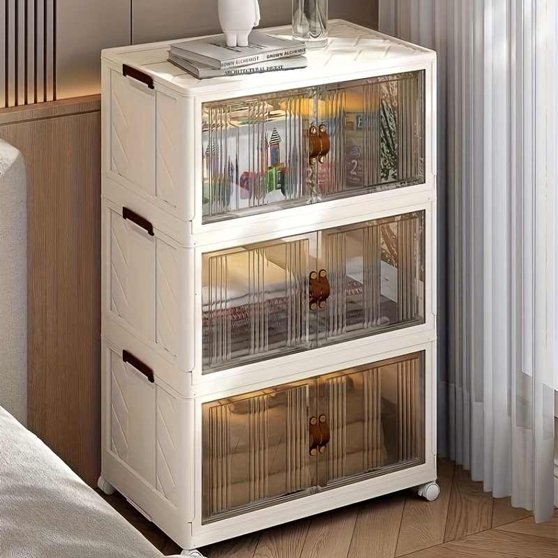 Plastic Storage Box Double Door Folding Storage Cabinet - Temu