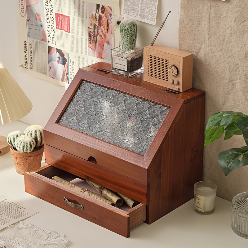 Wood Storage Box With Slide Lid Blank Natural Wood Box Case - Temu