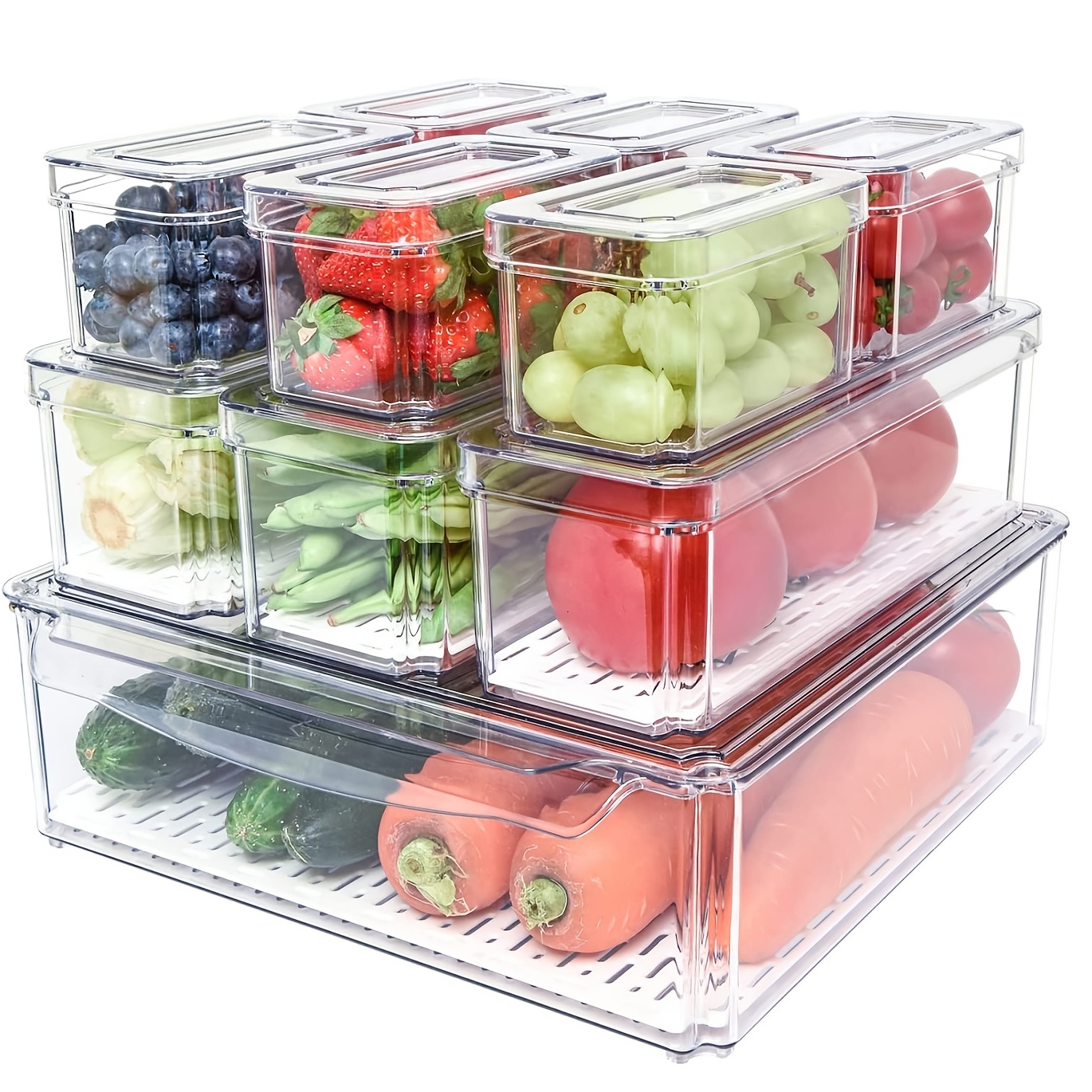 4 Grids Food Storage Containers Pantry Refrigerator Organizer Transparent  Fresh Kitchen Storage Freezers Drawer Box Spice Case - AliExpress