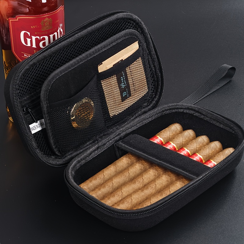 Time C Club 4-Finger Portable Travel Leather Cigar Case, Cigar Cutter,  Cigar Humidor with Cigar Cutter and Humidifier, Groomsmen Gift, Birthday  Gift