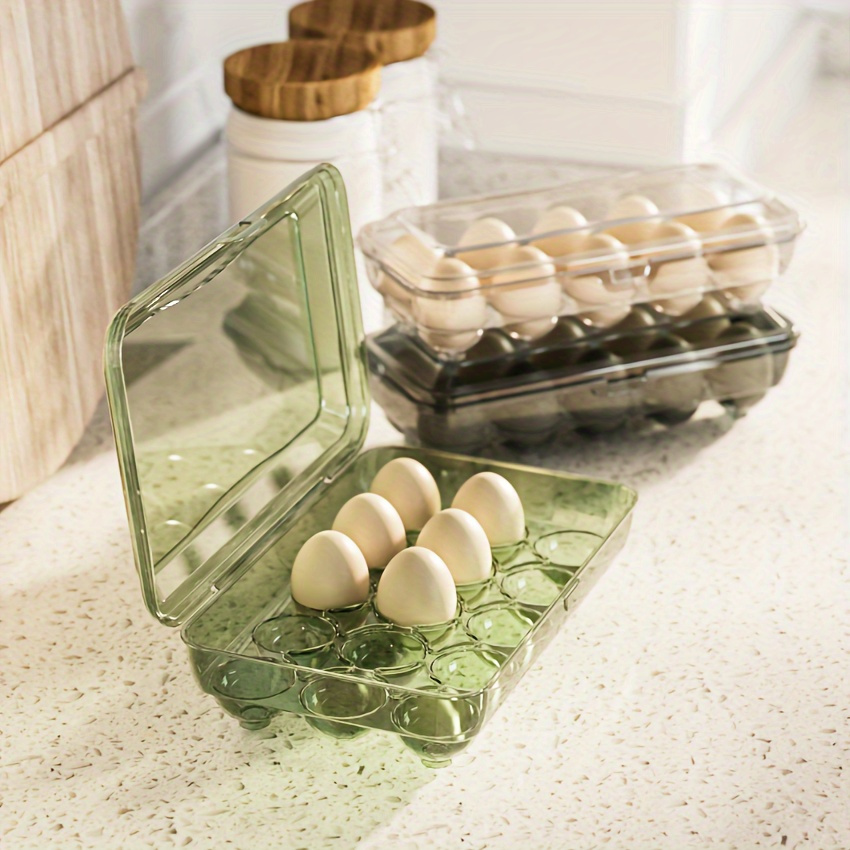 1pc Single Layer Egg Holder With Cover For Refrigerator, 18 Grids Thickened  Shock Resistant Plastic Tray For Duck Eggs