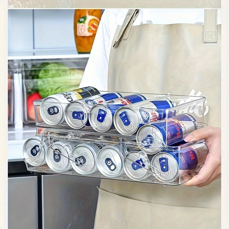 Juego de 2 contenedores organizadores apilables para refrigerador,  dispensador de latas de soda, soporte para bebidas para refrigerador,  congelador