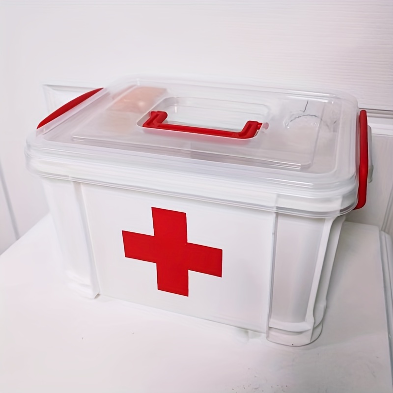 Caja de medicamentos con cerradura de plástico, caja de primeros auxilios  familiar, organizador de bloqueo de medicamentos, transparente