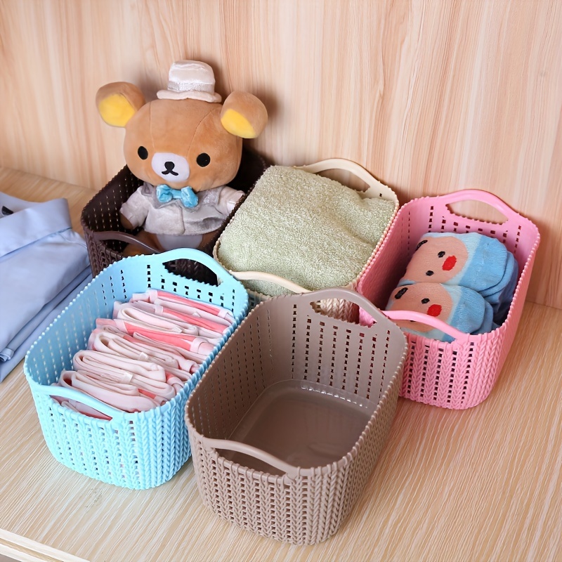 Cesta tejida con tapa, 4 unidades, para almacenamiento en casa, oficina,  con tapas para juguetes, artículos diversos, cesta organizadora, cestas de