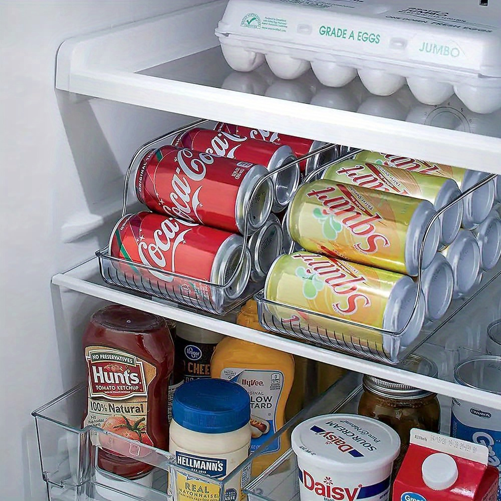 Paquete de 2 organizadores de latas de soda para refrigerador, contenedor  apilable de latas de alimentos enlatados, dispensador de latas con tapa  para