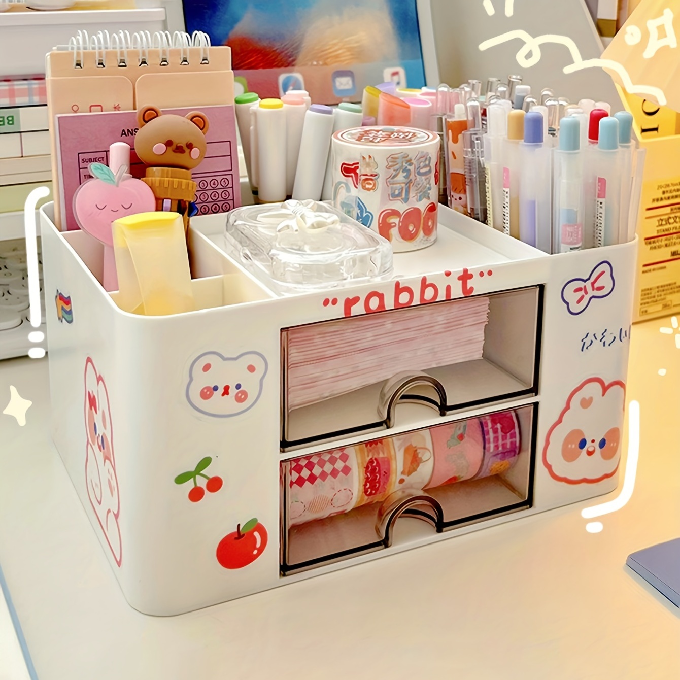  Kawaii Ferris Wheel Rotary Pen Holder with Stickers 6 Grids  Cute Aesthetic Stationery Organizer for Desk Teen Girls Kawaii Room Stuff  Back to School Storage and Organization Supplies (Pink) : Office