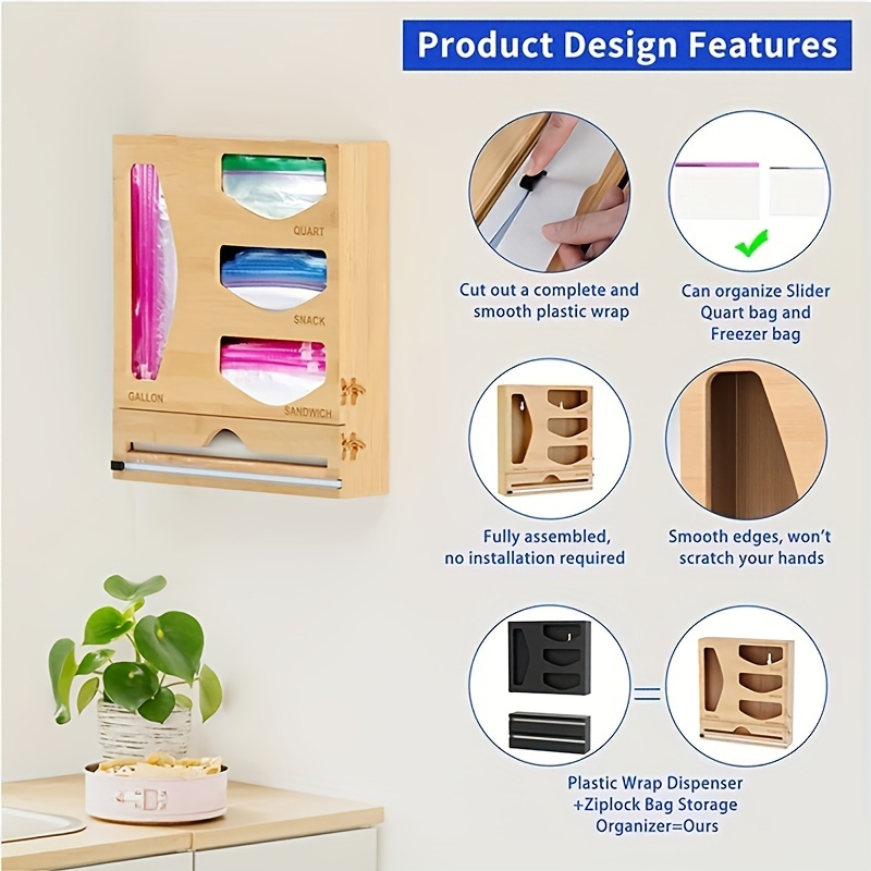 Bamboo Ziplock Bag Organizer for Drawer - Plastic Bag Organizer for Dr